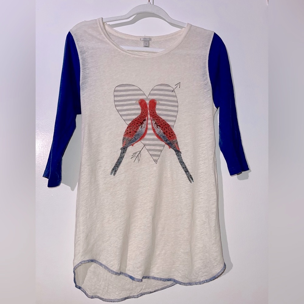 Women’s JCrew Graphic Baseball Tee with Bird Embroidered Pattern